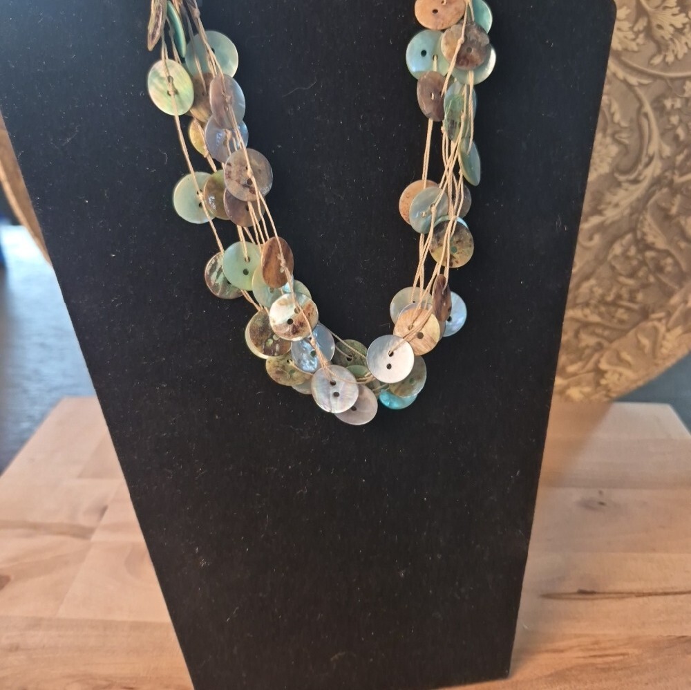 Beautiful Multi-Strand Blue Shell Disc Necklace - Picture 3 of 4